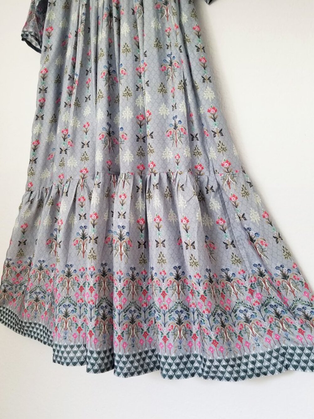 Kalki Cloud Grey Cotton Silk Beaded Embroidered Maxi Dress L Gown India Boho - Picture 11 of 16